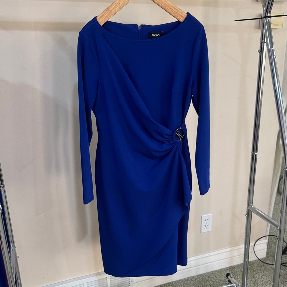 Donna Karan Cobalt Blue Long Sleeve Dress